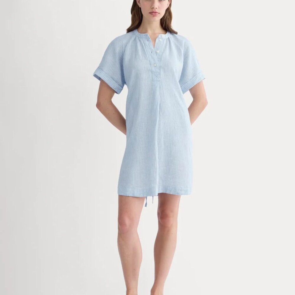 EVERLANE Blue Striped Popover Linen Mini Dress XXS